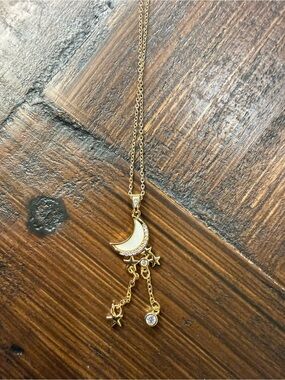 Adina Eden Gold Moon & Star Dangle Pendant Necklace